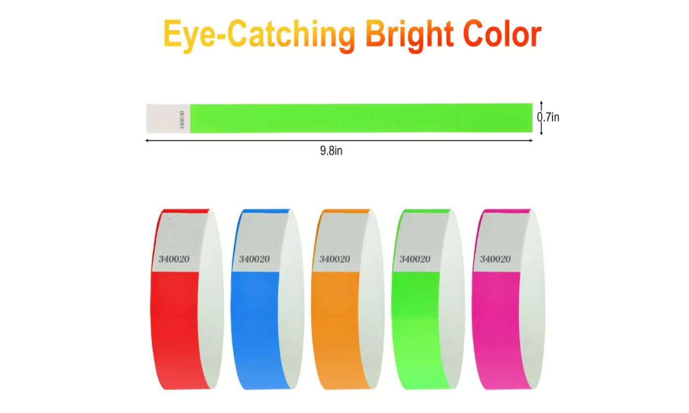100Pcs Waterproof Hand Bands Neon Wrist Bands for Events Concert Wristbands Adhe