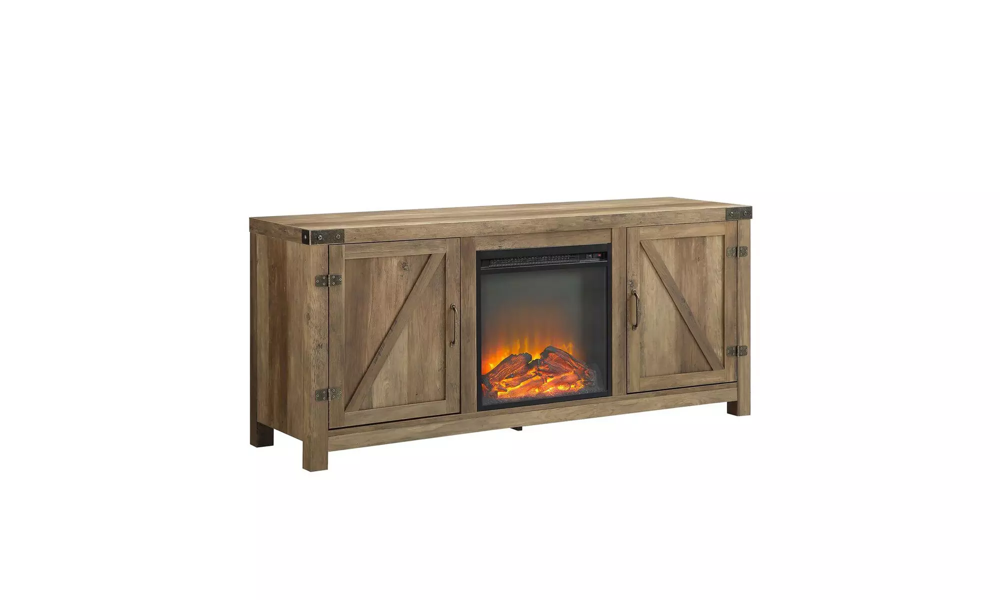 58" Barn Door Fireplace TV Stand - Rustic Oak - Primary Image
