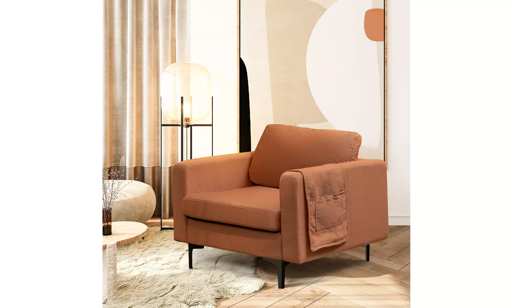 Costway Modern Linen Fabric Accent Armchair Single Sofa