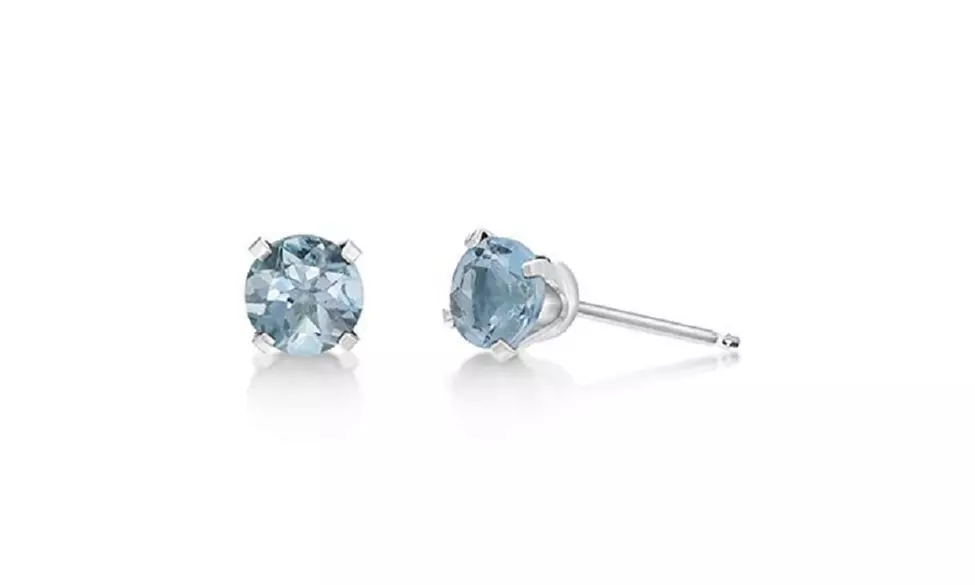 14k White Gold Plated 5 mm Round Genuine Aquamarine Stud Earrings - Primary Image