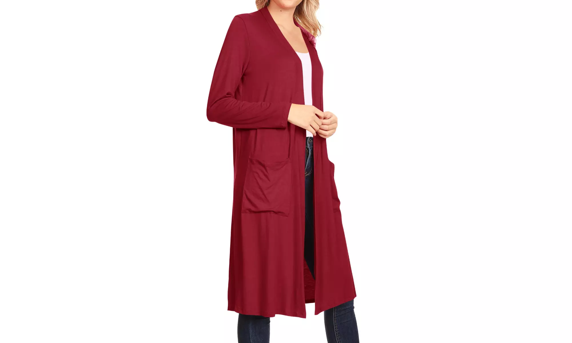 Women's Casual Open Front Side Pockets Solid  Long Cardigan