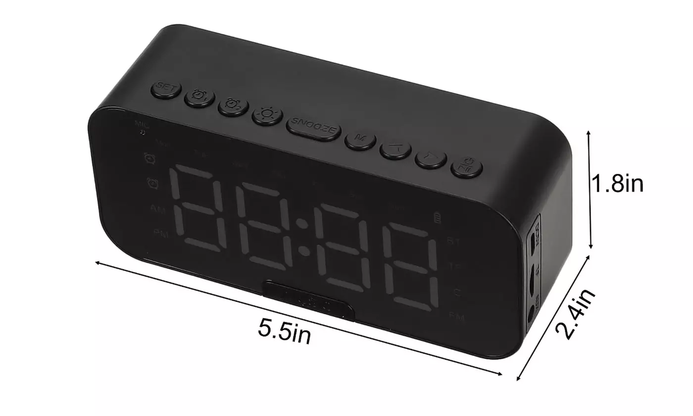 Portable Digital Alarm Clock FM Radio Wireless Bluetooth Mirror LED With Speaker
