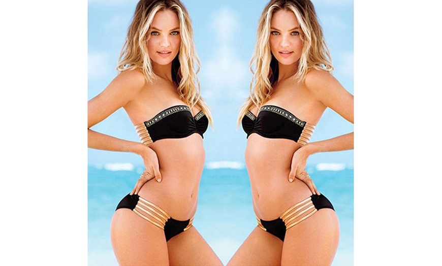 Image 5: Women Fashion Summer Sexy Halter Low Waist Rhinestone Beach Bikini Swimwear