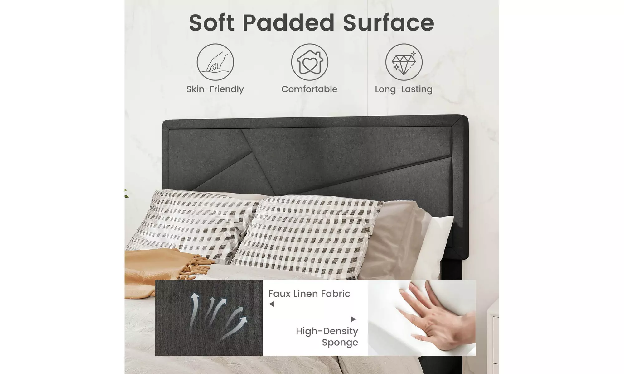 Costway Bed Frame with High Headboard and Wooden Slats