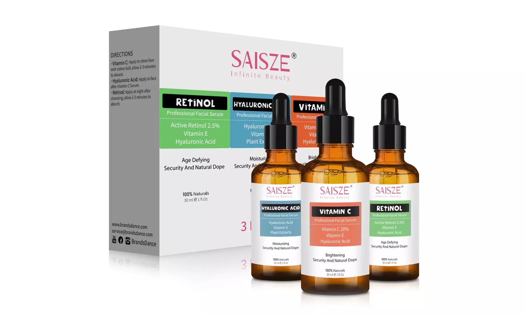 3 Pcs Facial Moisturizing Set Vitamin C Retinol Hyaluronic Acid Serum