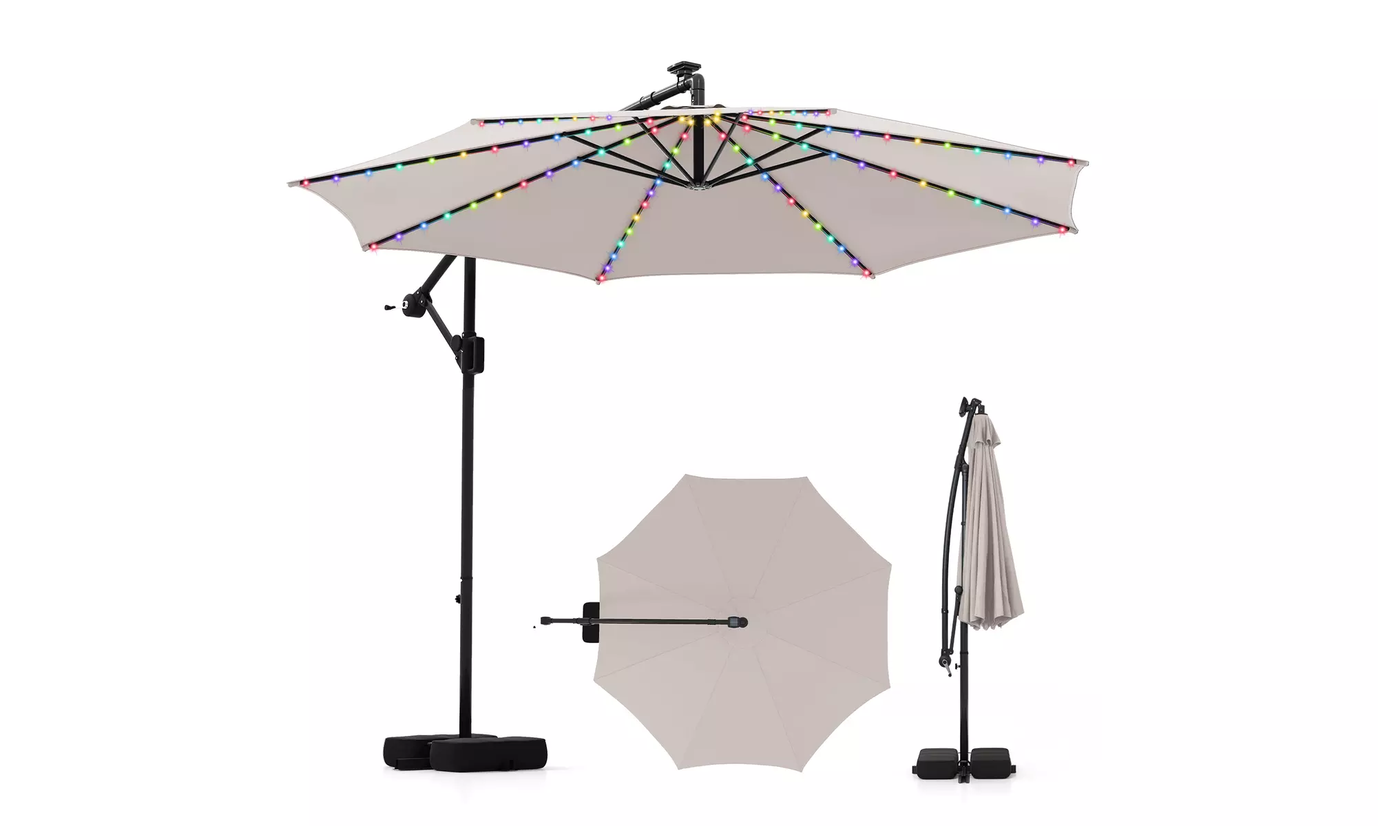 Costway 10 FT Solar Offset Hanging Umbrella with Base