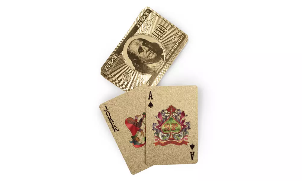 24K Gold Foil $100 Benjamin Franklin Collectible Playing Cards Full Deck Golden - Primary Image
