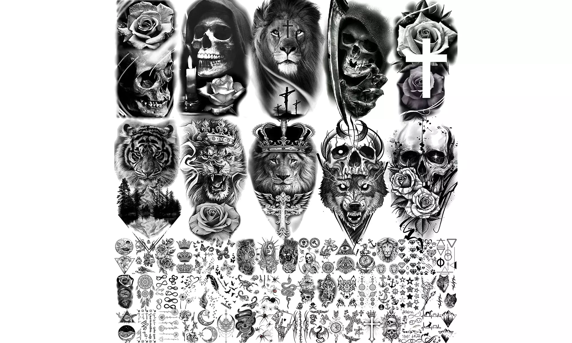 Yezunir 62 Sheets Black Tiger Lion Temporary Tattoo - Primary Image