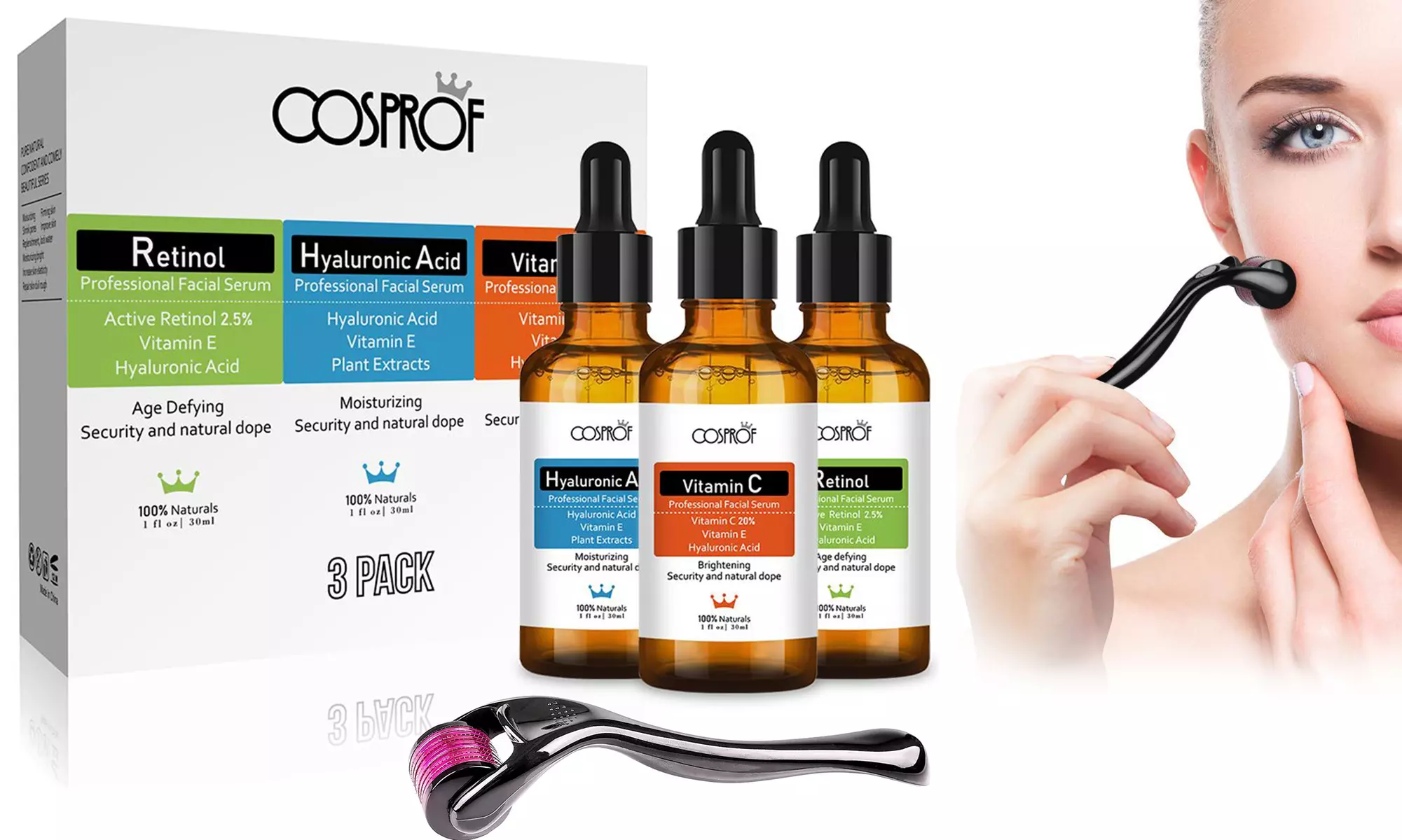 Anti Aging Serum Retinol Serum Derma Roller with Hyaluronic Acid Serum Kit