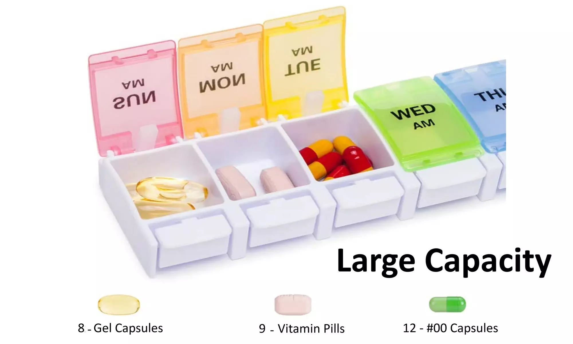 Weekly Pill Organizer 2 Times A Day AM PM with Easy Push Button 