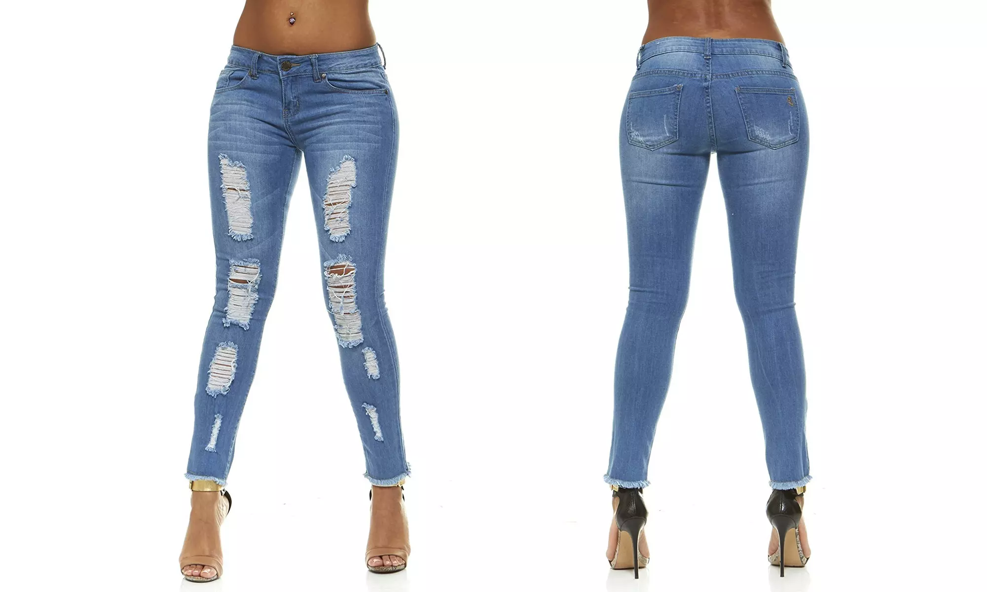 VIP Jeans Juniors Destroyed Ripped Distressed Raw Hem Skinny Jeans - Second Medium
