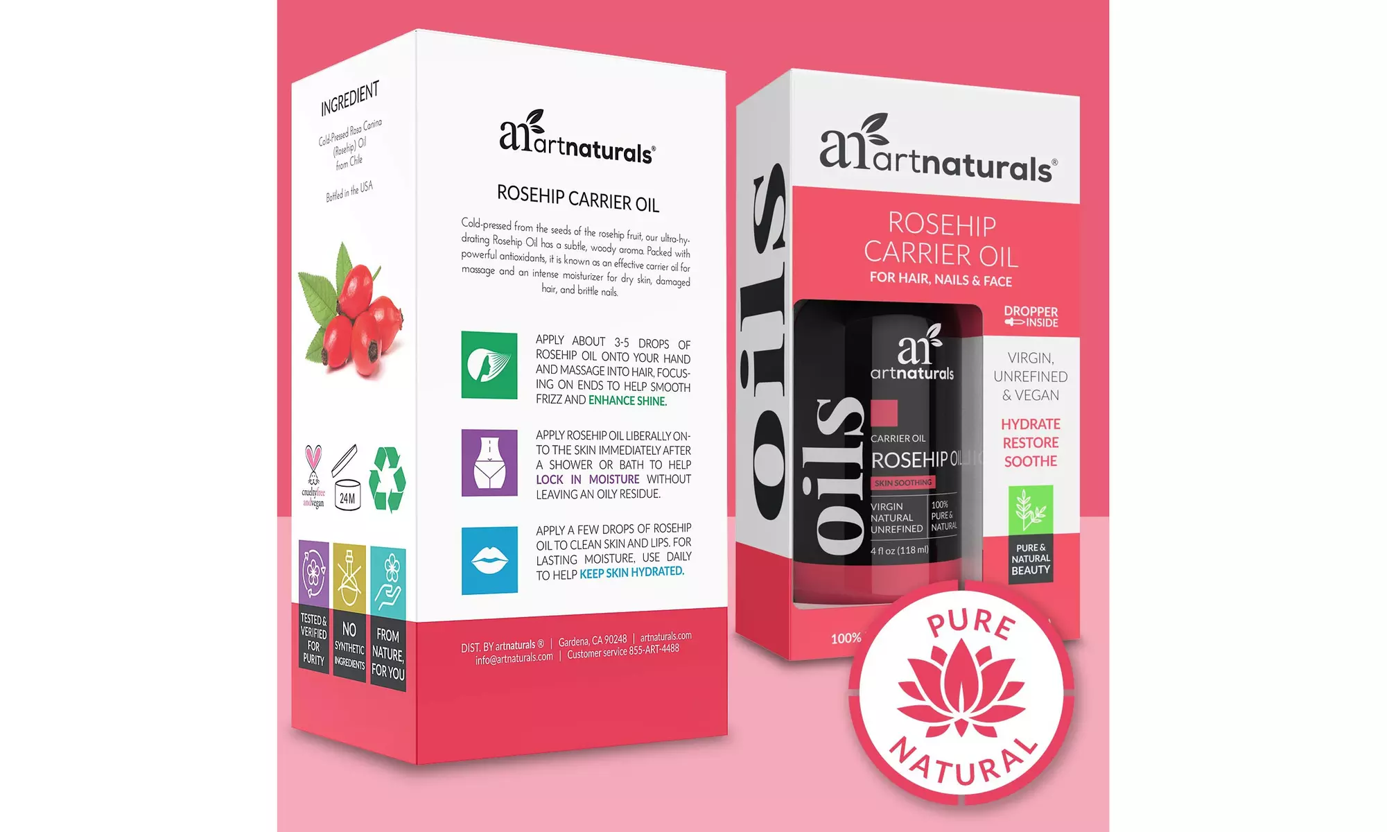 Artnaturals 100% Pure Rosehip Carrier Oil - Anti-Aging Skin Moisturizer (4 Oz) - Primary Image