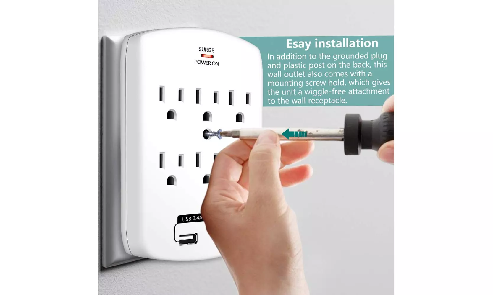 Wall Tap Surge Protector with 6 Outlets & 2.1A Dual USB Port, ETL Lised (2 Pack) - Second Medium