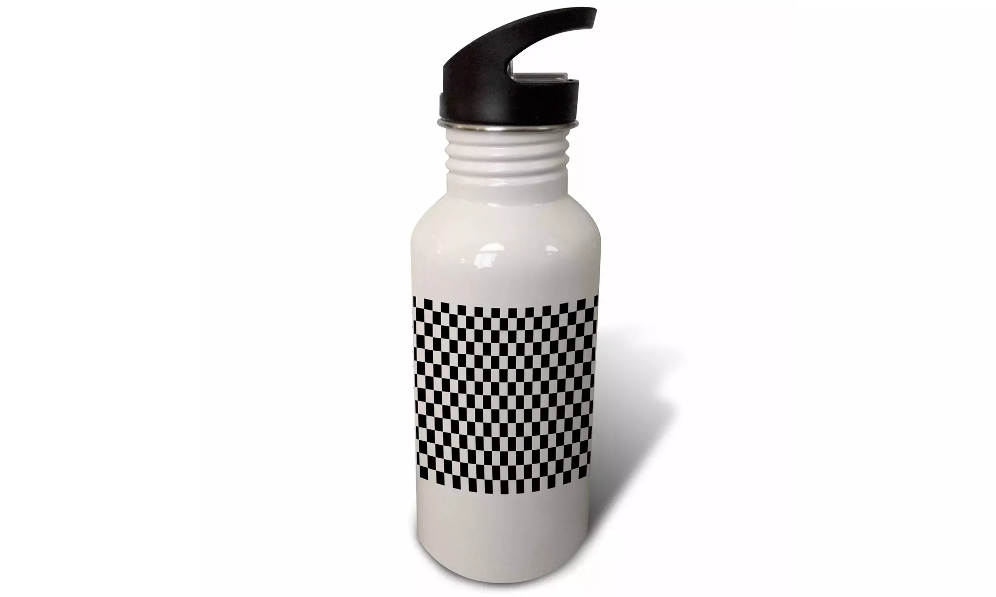 Straw Water Bottle Racing Sports Fan Checkered Flag Black White - Second Medium