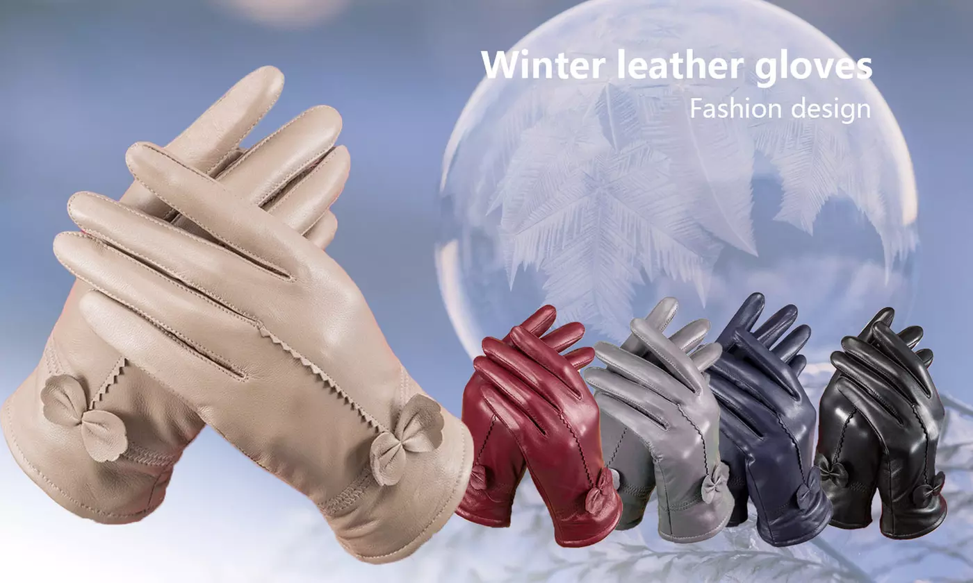 Womens Gloves Genuine Leather Solid Winter Warm Driving Thermal Gloves