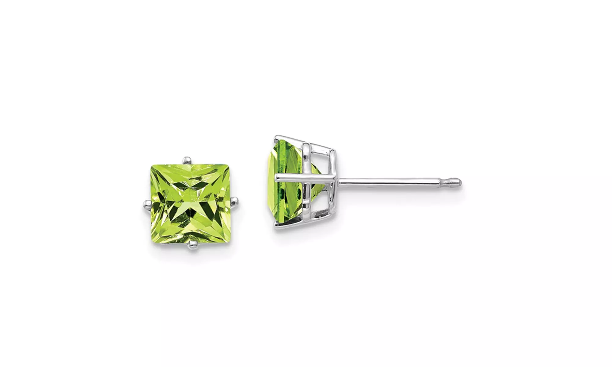 18k white gold plated 1 Cttw Princess Peridot Stud Earrings. - Second Medium