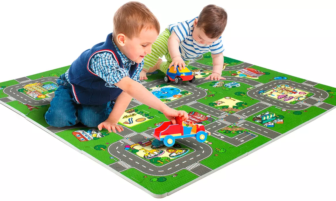 Sorbus Traffic Puzzle Foam Rug Children Educational Playmat (9 Tiles w/ Border) - Primary Image