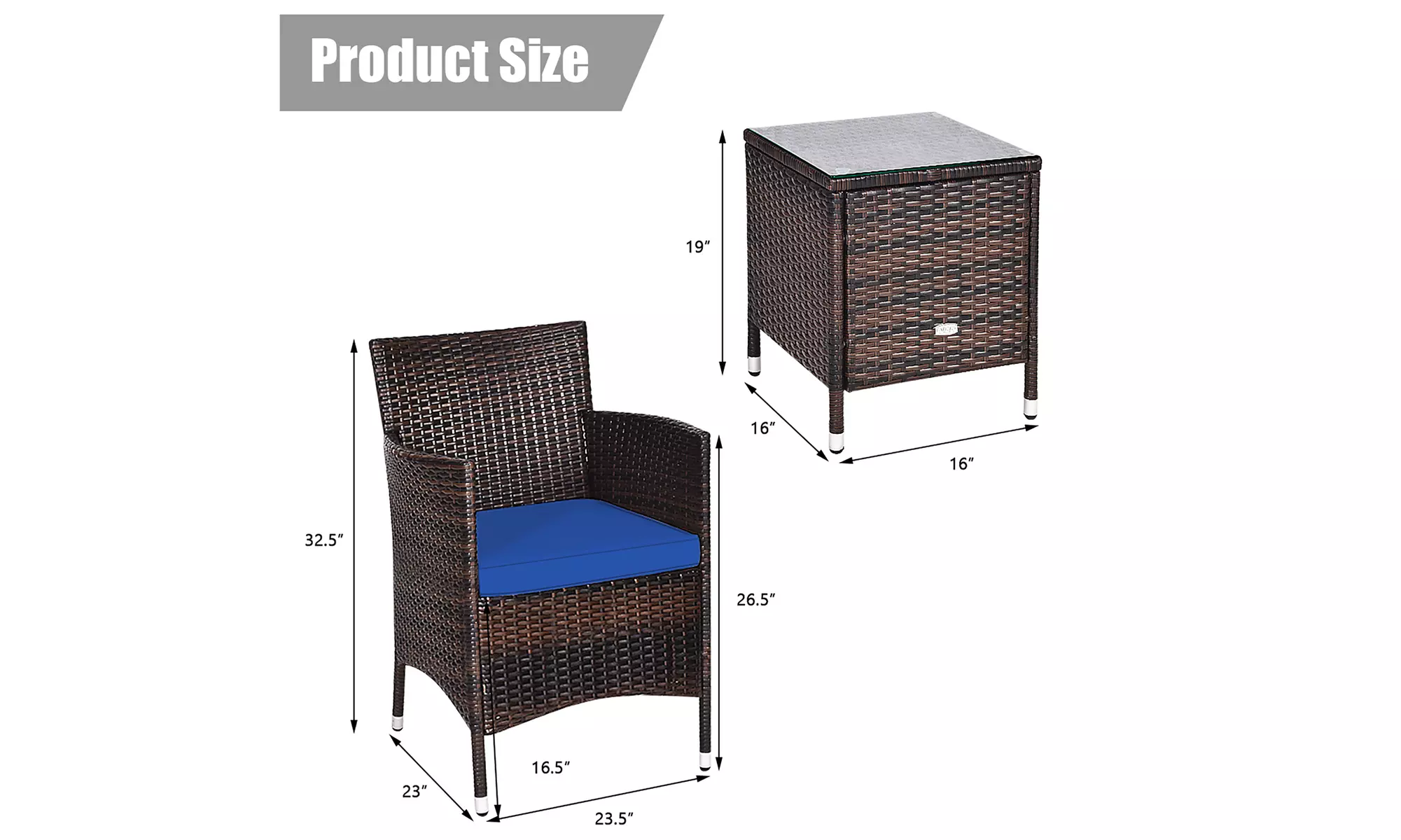 Costway Outdoor 3 PCS PE Rattan Wicker Furniture Sets Chairs Coffee Table Garden