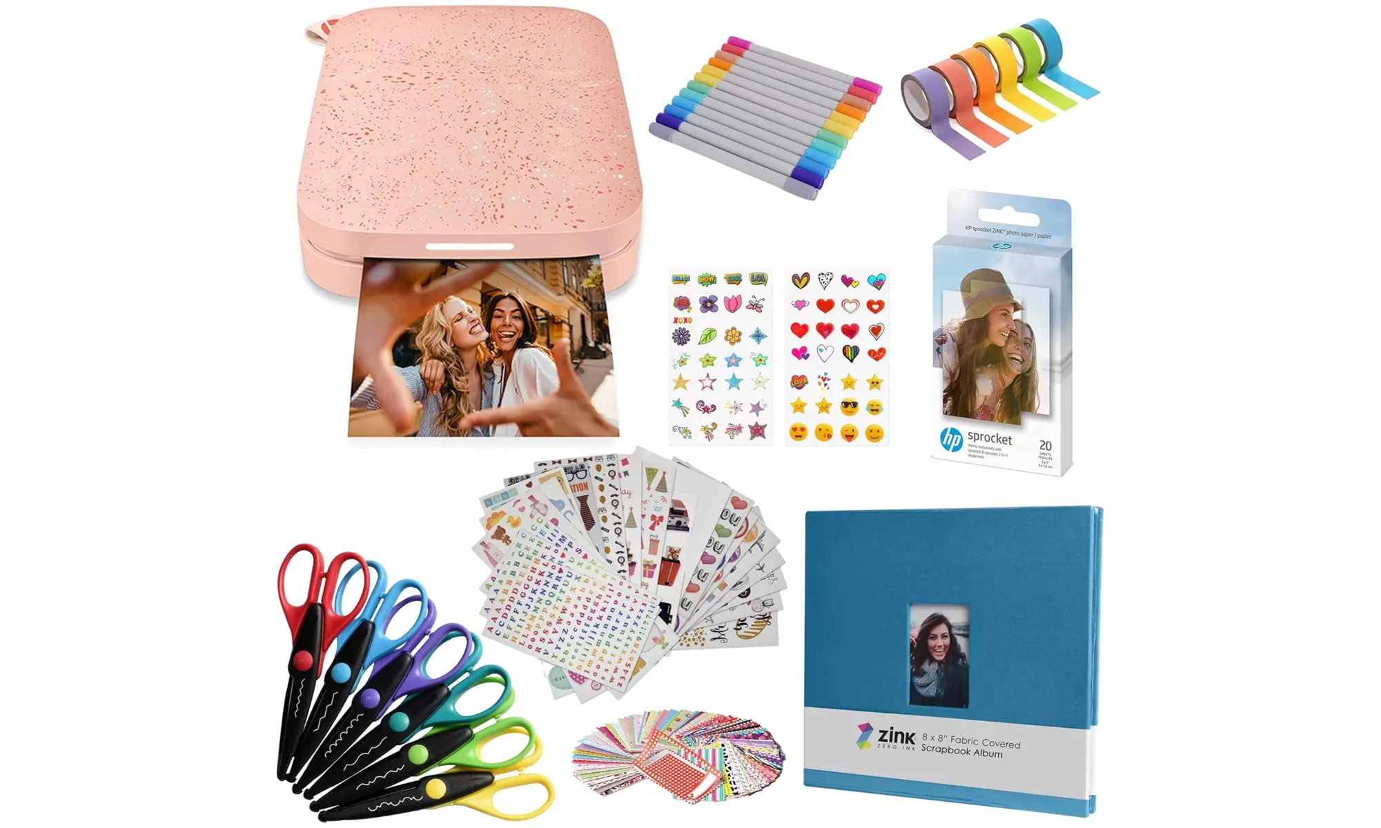 HP Sprocket Portable 2x3" Instant Photo Printer, Accesories & Scrapbook Bundle