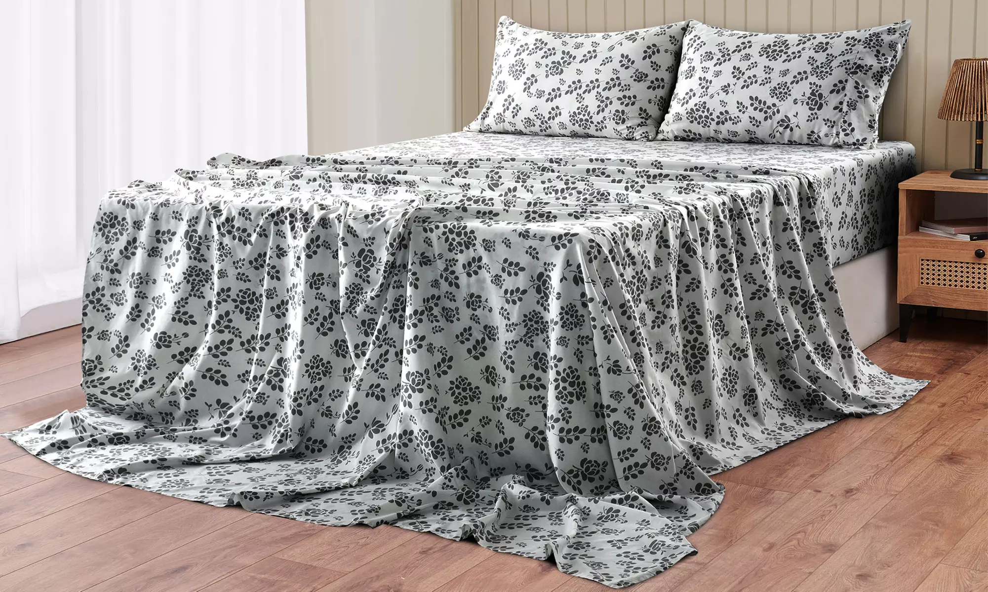6 Piece Floral Sheet Set Premium Ultra Soft Microfiber Bedding by Lux Decor