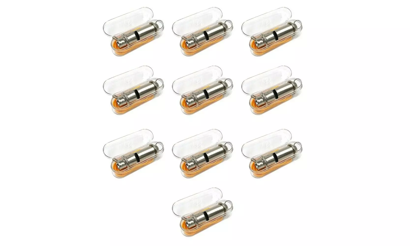 US 10 Pack Metal Silver Team Sports Training Emergency Loud Whistle with Lanyard - Primary Image