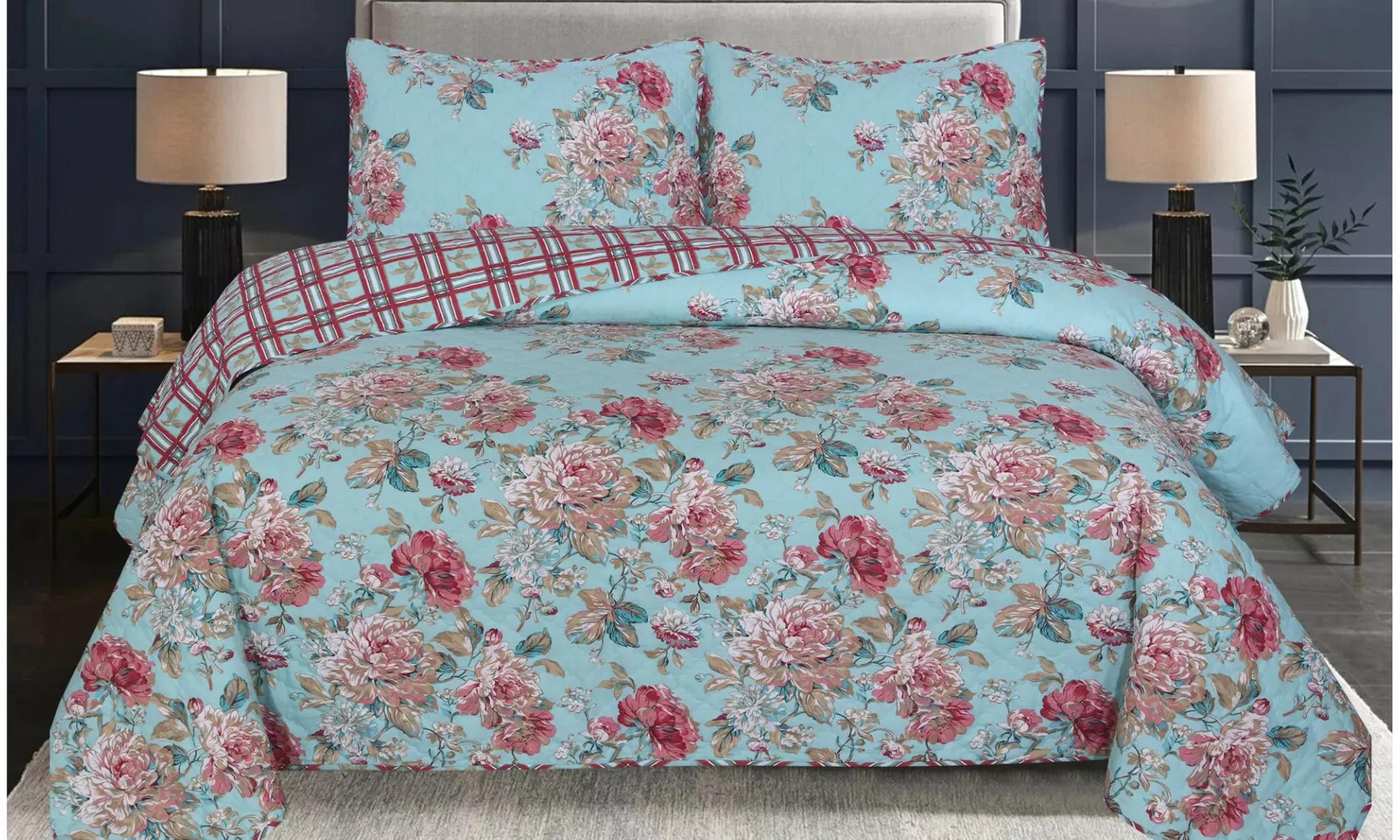 3 Piece Quilt Set Lightweight Bedspread with 2 Matching Pillow Shams Bedding Set