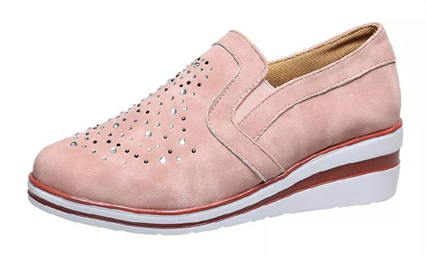 Women's Comfort Slip On Platform Low Top Wedge Loafers with Sparkles (size 6-10)
