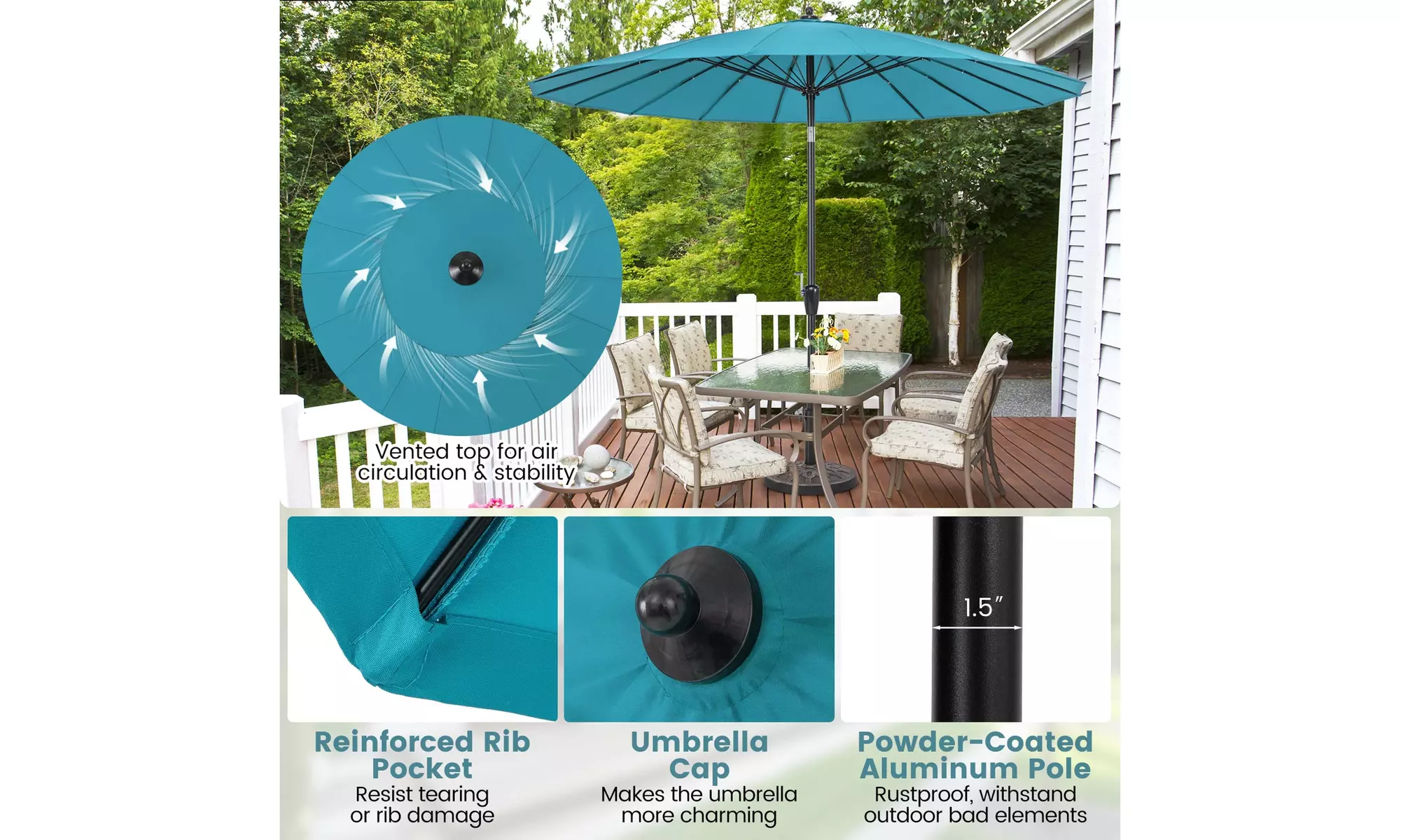 Costway 9 FT Round Patio Umbrella with Push Button Tilt & Crank Handle