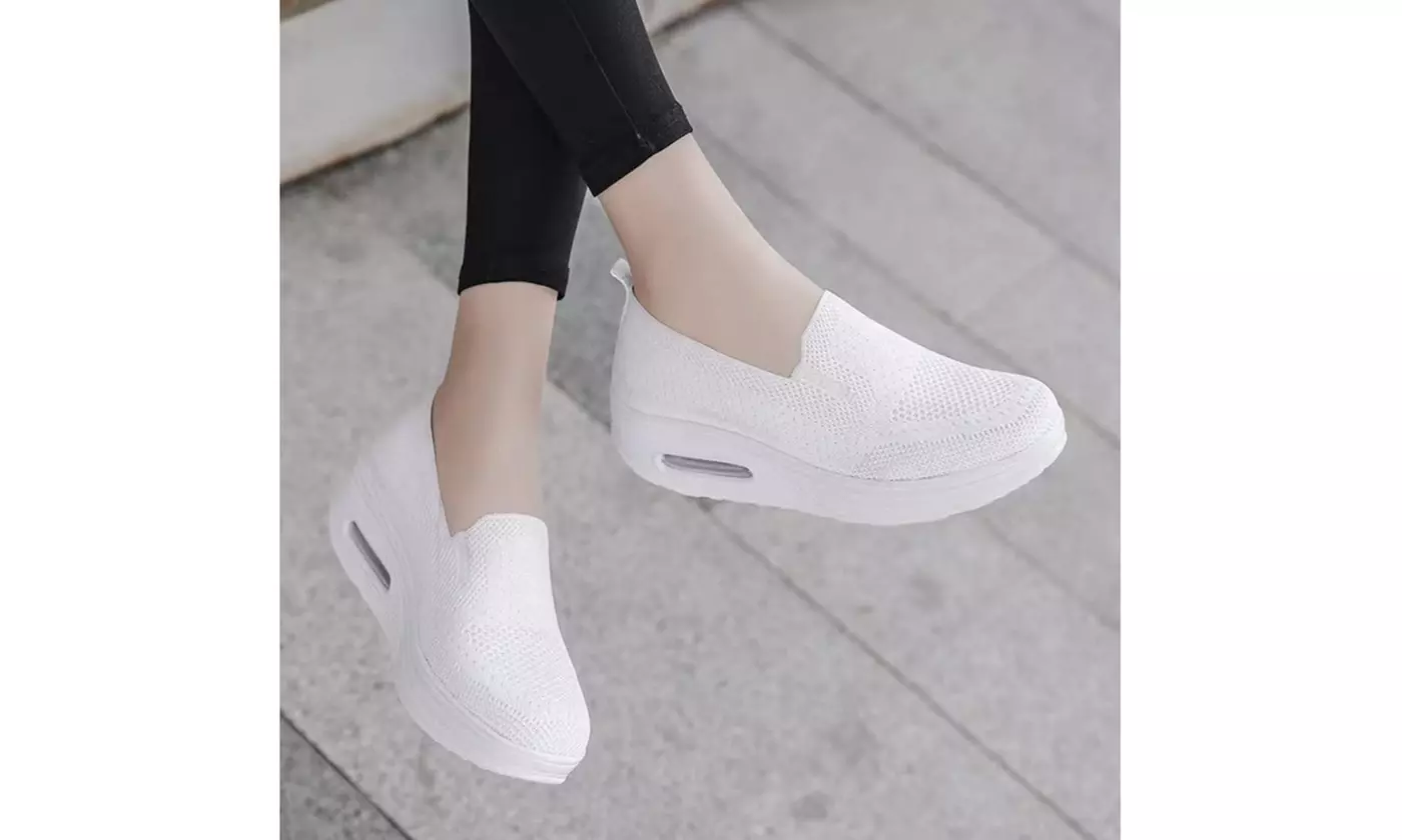  Women's Breathable Mesh Stretch Platform Cushion Sneakers