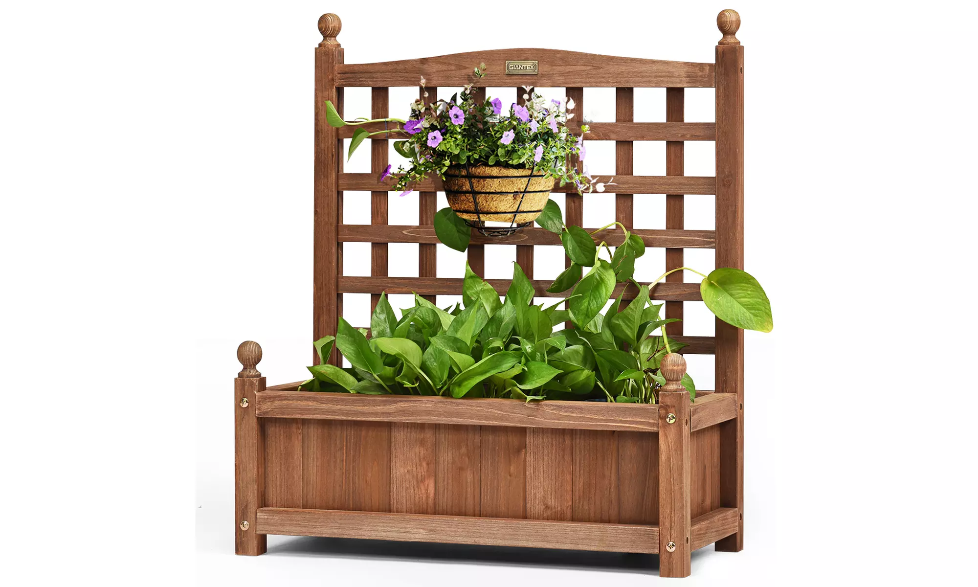 Solid Wood Planter Box with Trellis Weather-Resistant Outdoor 25x11x30 - Primary Image
