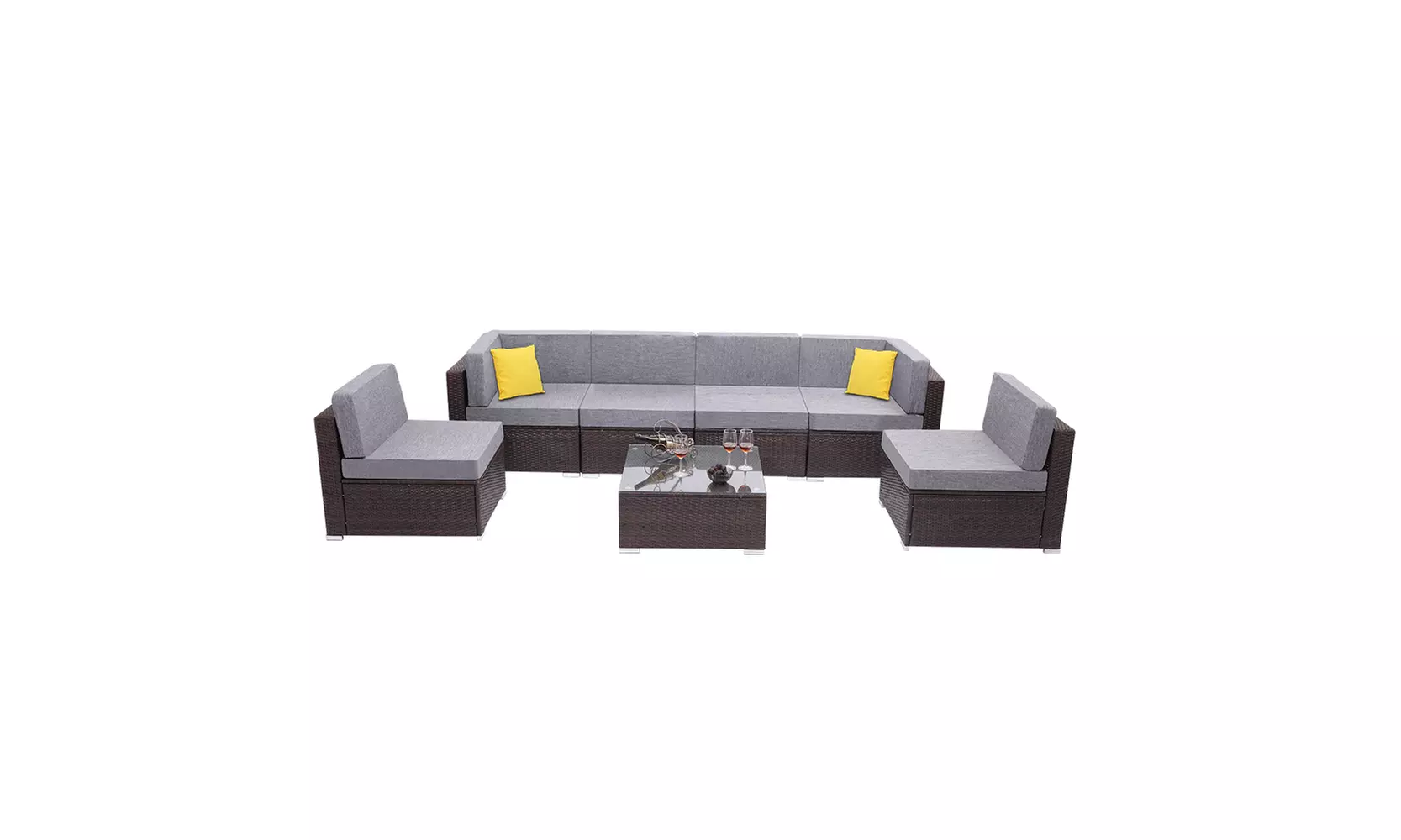 Furniture Patio PE Wicker Sofa Rattan Set w/Coffee Table(7 Pieces) - Second Medium