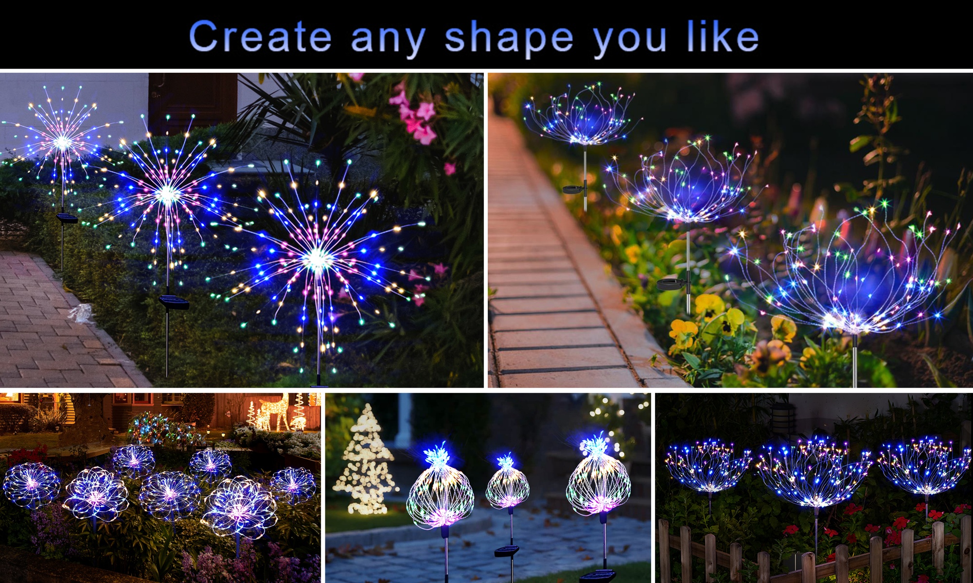 Up to Six Packs of Solar 120LED Firework Lights for Christmas Decorations