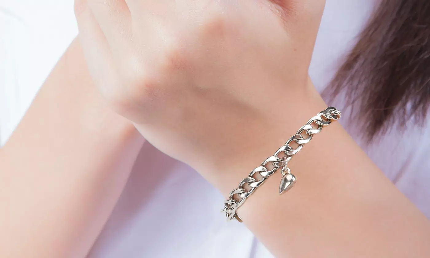 Set of 2 Couple Magnetic Matching Heart Puzzle Link Chain Heart Bracelet Set