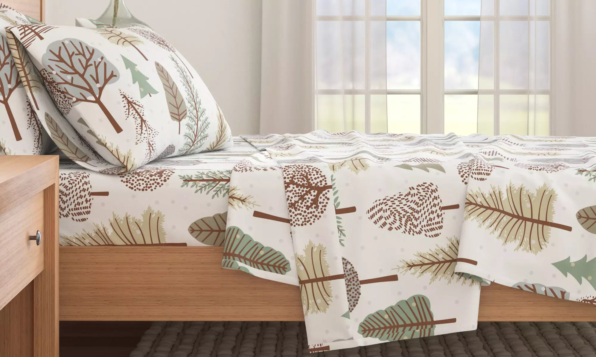 Nature Print Turkish Cotton Flannel Sheet Set