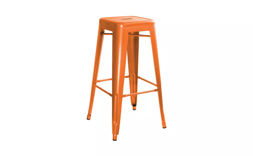 Offex Loft Stackable Metal Bar Stool with X Brace Support - Orange - Primary Image