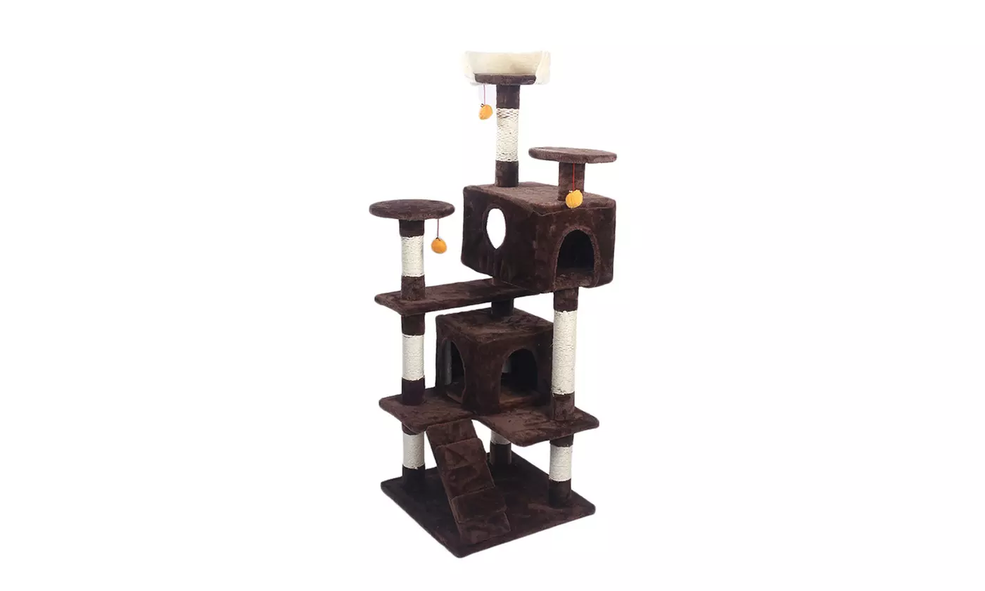 52" Upgrade Sisal Hemp Cat Tree Brown Kitten Activity Tower Condo  - Primary Image
