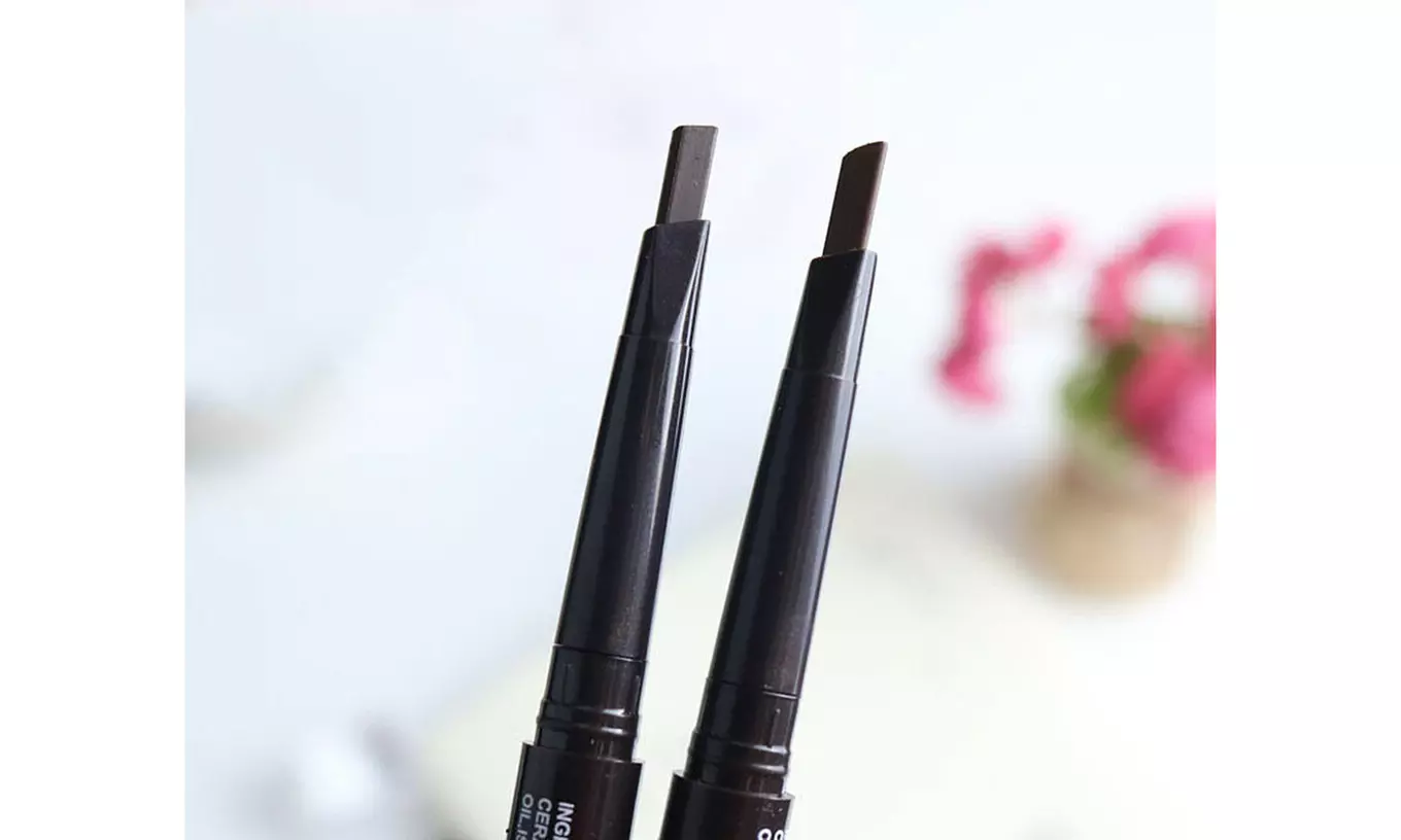 2 Pack Eyebrow Pencil Retractable Slant Tip with Brush Double-end Waterproof