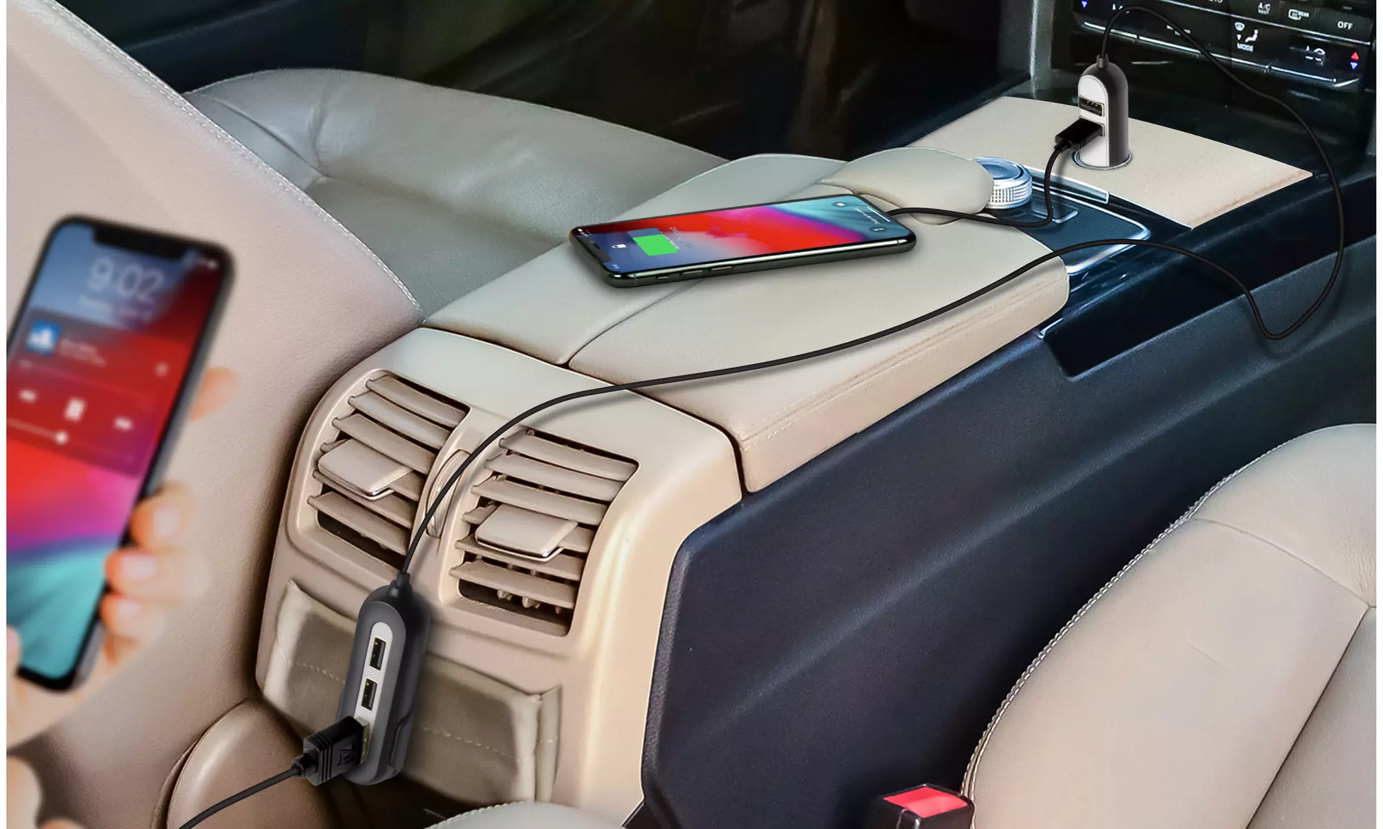 Aduro PowerUp Passenger 5 Port USB Car Charger with Backseat Clip - Primary Image