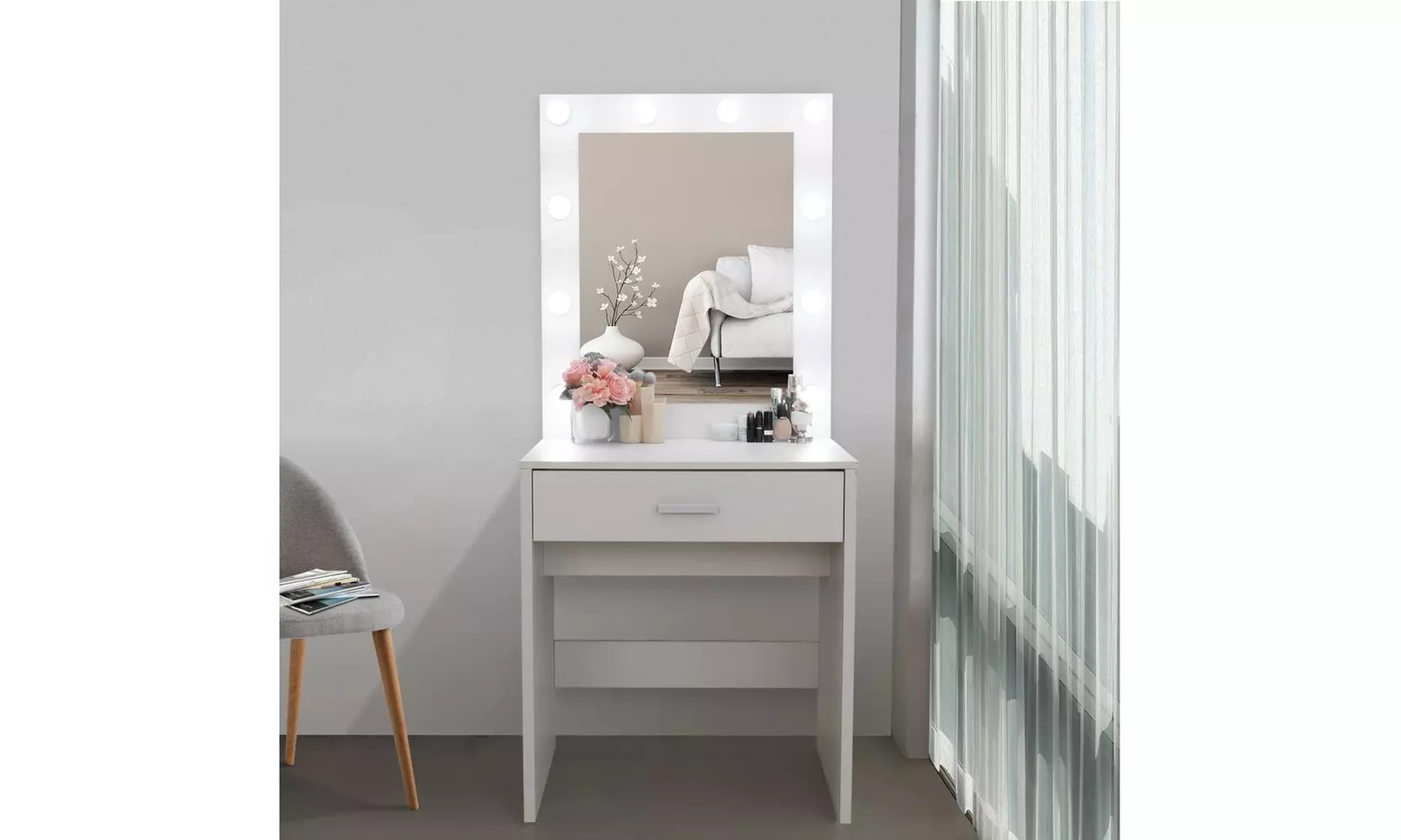 Vanity Table with Lighted Mirror, Makeup Vanity Dressing Table with Lights - Primary Image