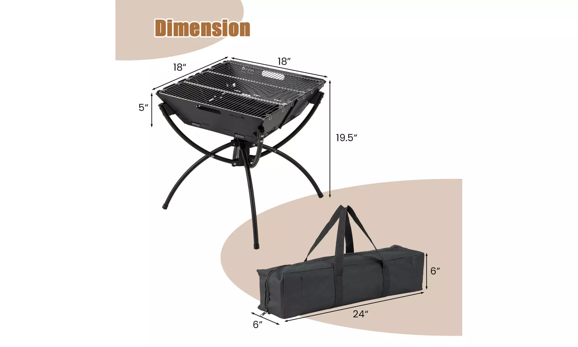 3-in-1 Portable Charcoal Grill Folding Camping Fire Pit w/ Carrying Bag & Gloves