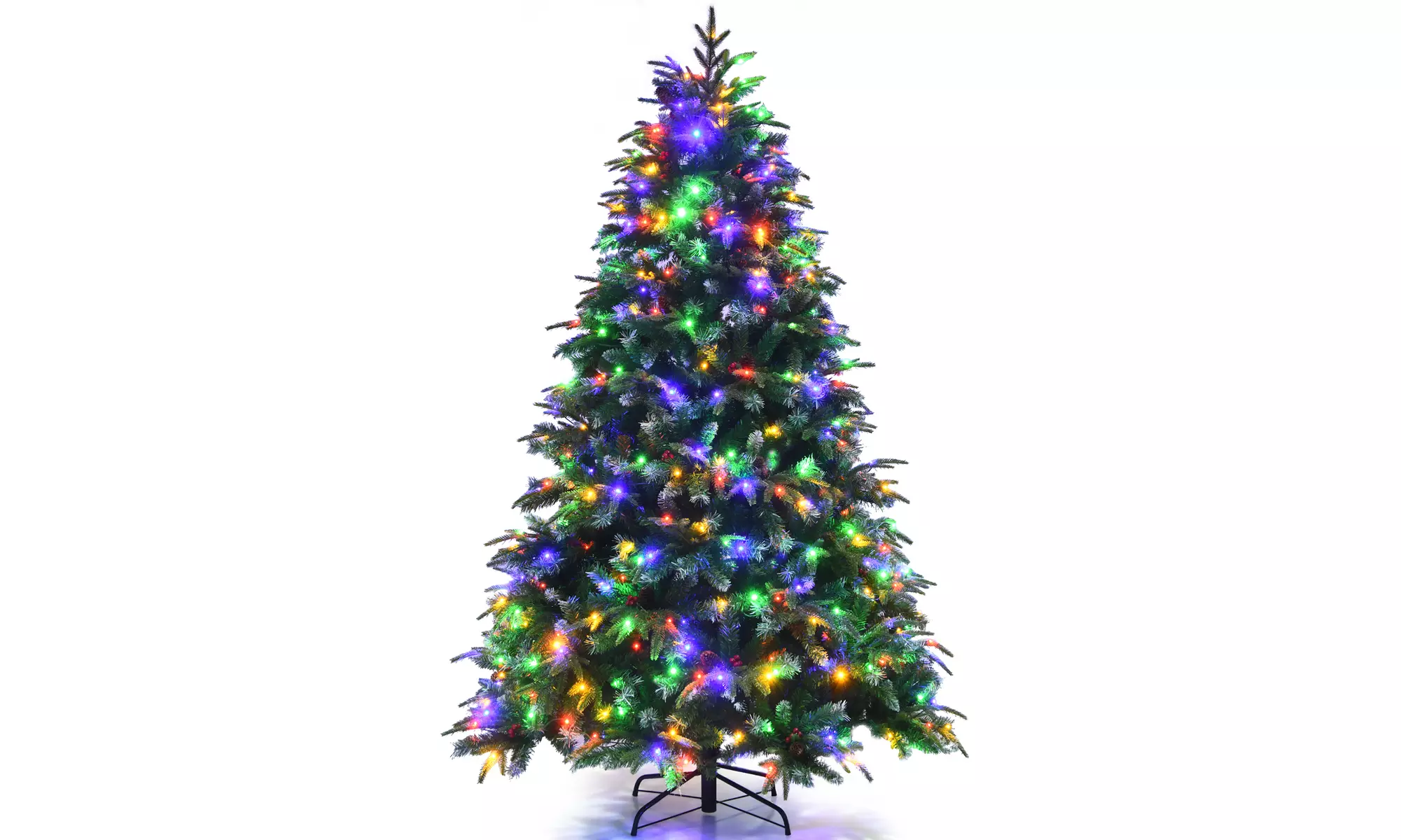 7ft Pre-Lit Snowy Christmas Hinged Tree 11 Flash Modes w/ 450 Multi-Color Lights