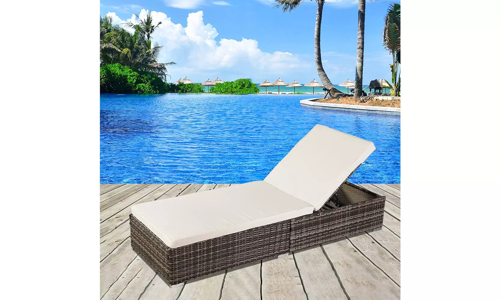 Outdoor Leisure Rattan Furniture Lounge Bed Chair Beach Recliner Seat - Primary Image
