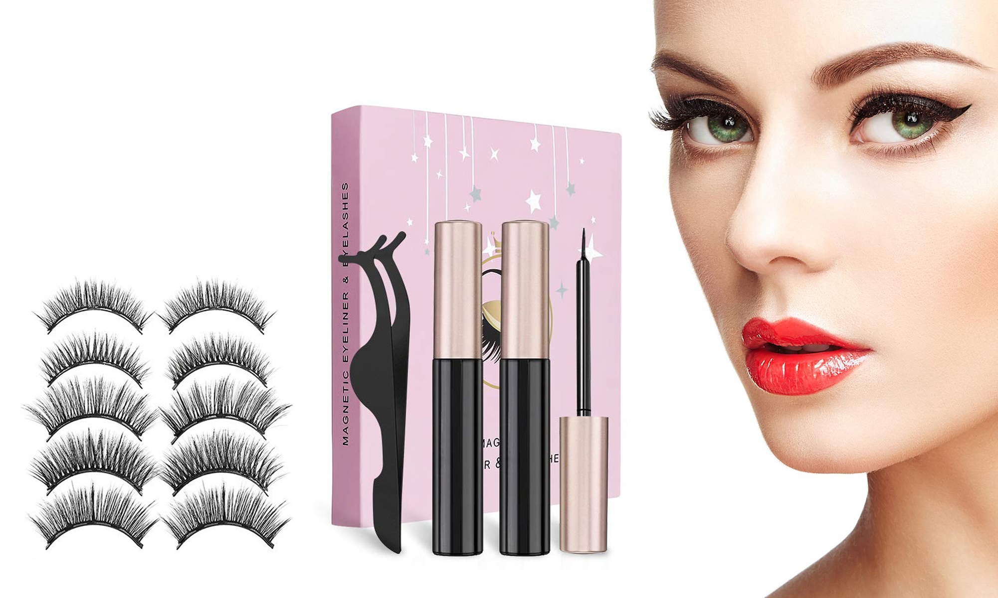 Magnetic Eyeliner with 3D Eyelashes & Tweezers Kit (5 Pairs)
