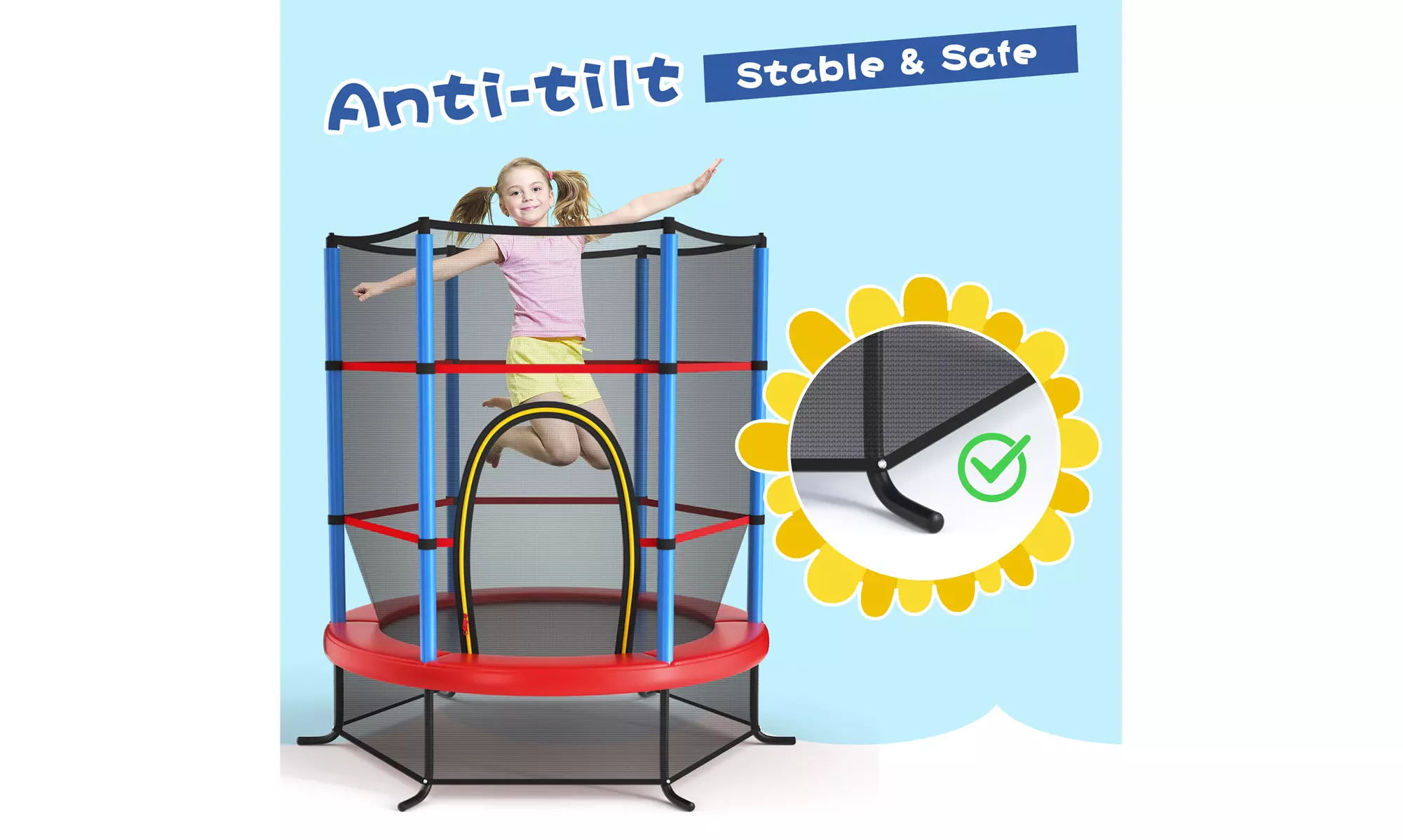 Youth Jumping Round Trampoline 55'' Exercise W/ Safety Pad Enclosure Combo Kids
