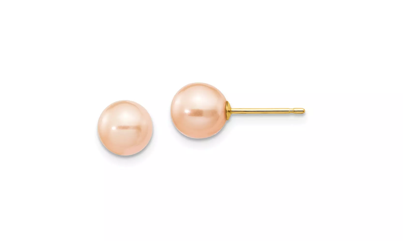 14k Yellow Gold Plated Round 6-7mm pink Freshwater Cultured Pearl Stud Earrings - Second Medium