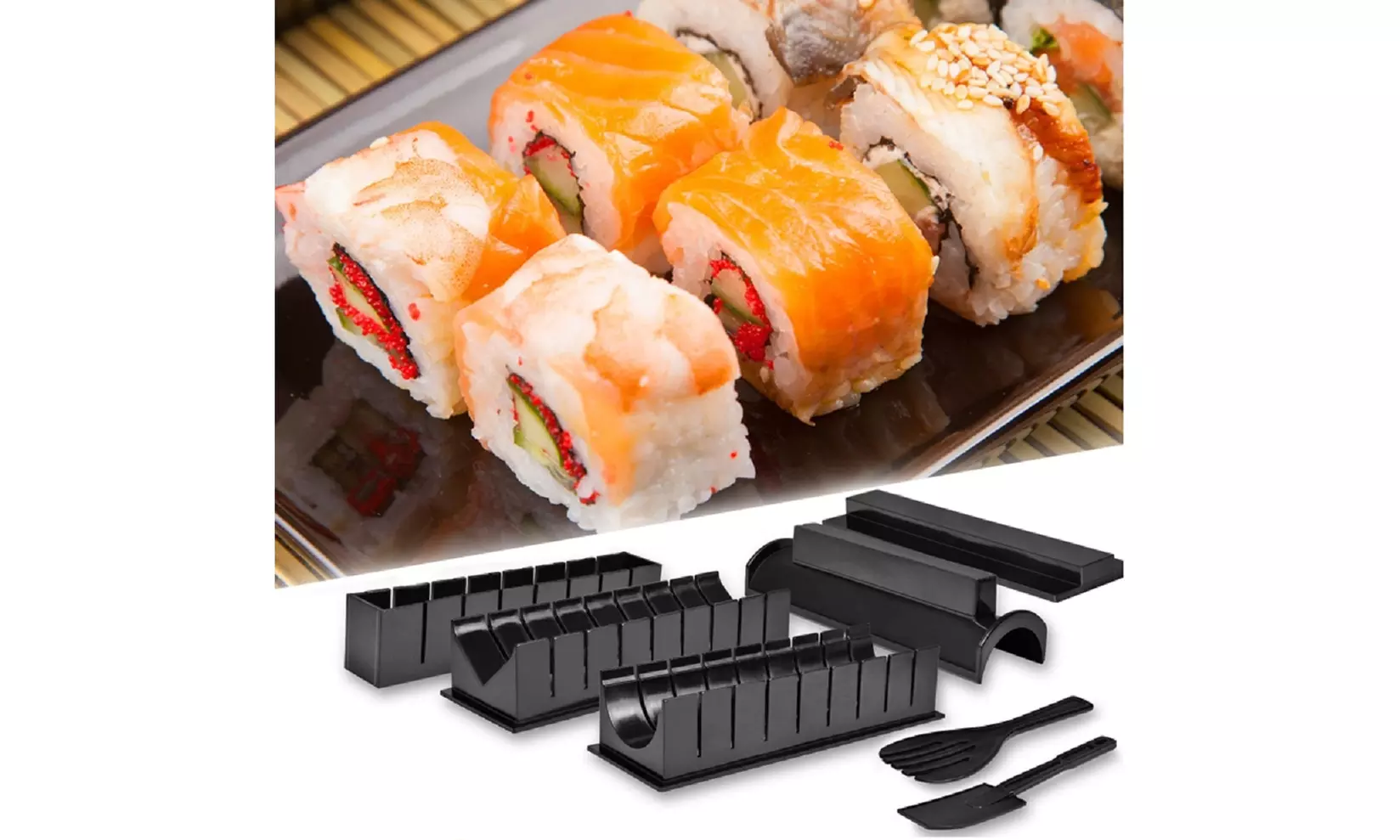 10 Pcs Sushi Making Kit-Home DIY Sushi Roller, Rice Ball Mold & Accessories Set