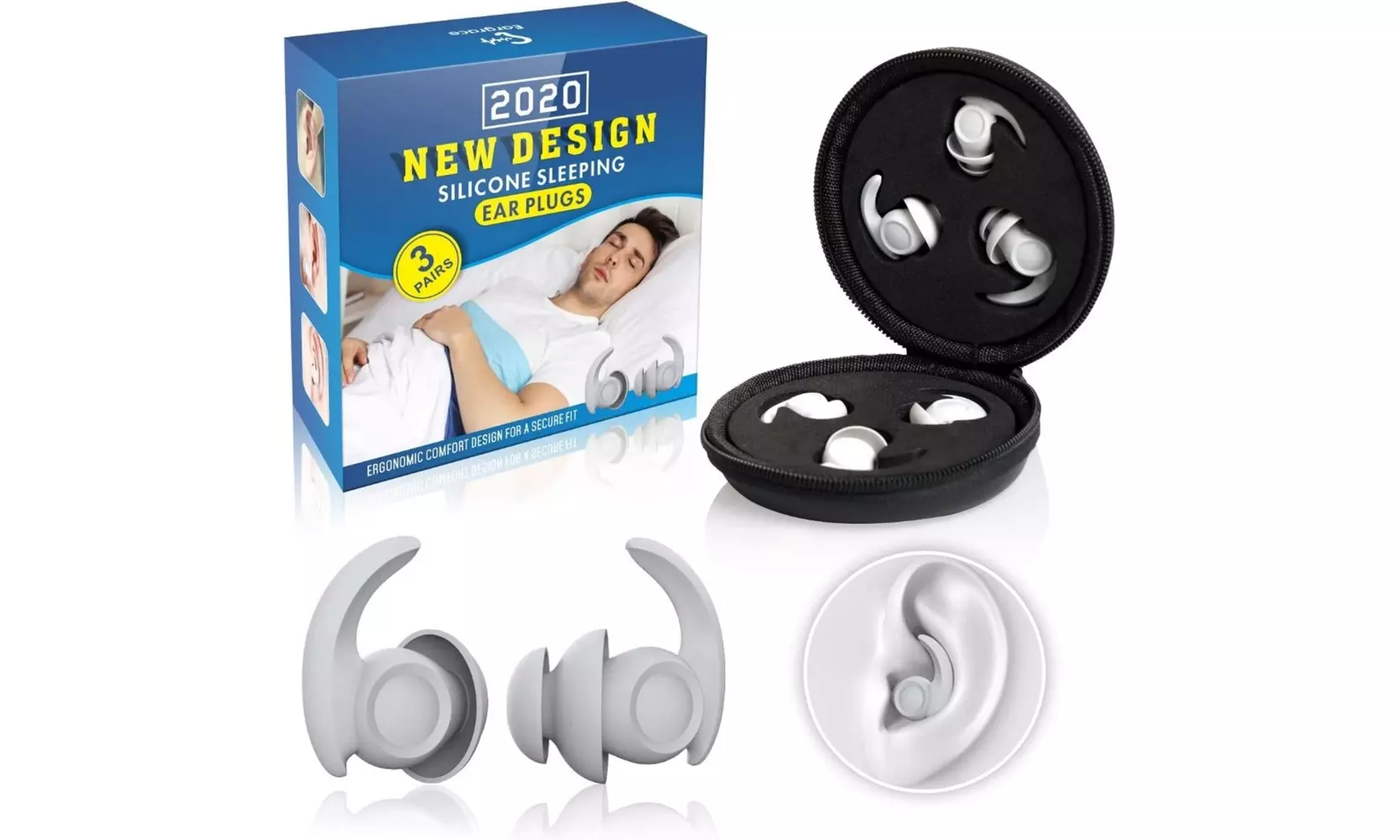 Noise Reduction Ear Plugs for Sleeping, Eargrace 3 Pairs of Different Sizes. - Primary Image
