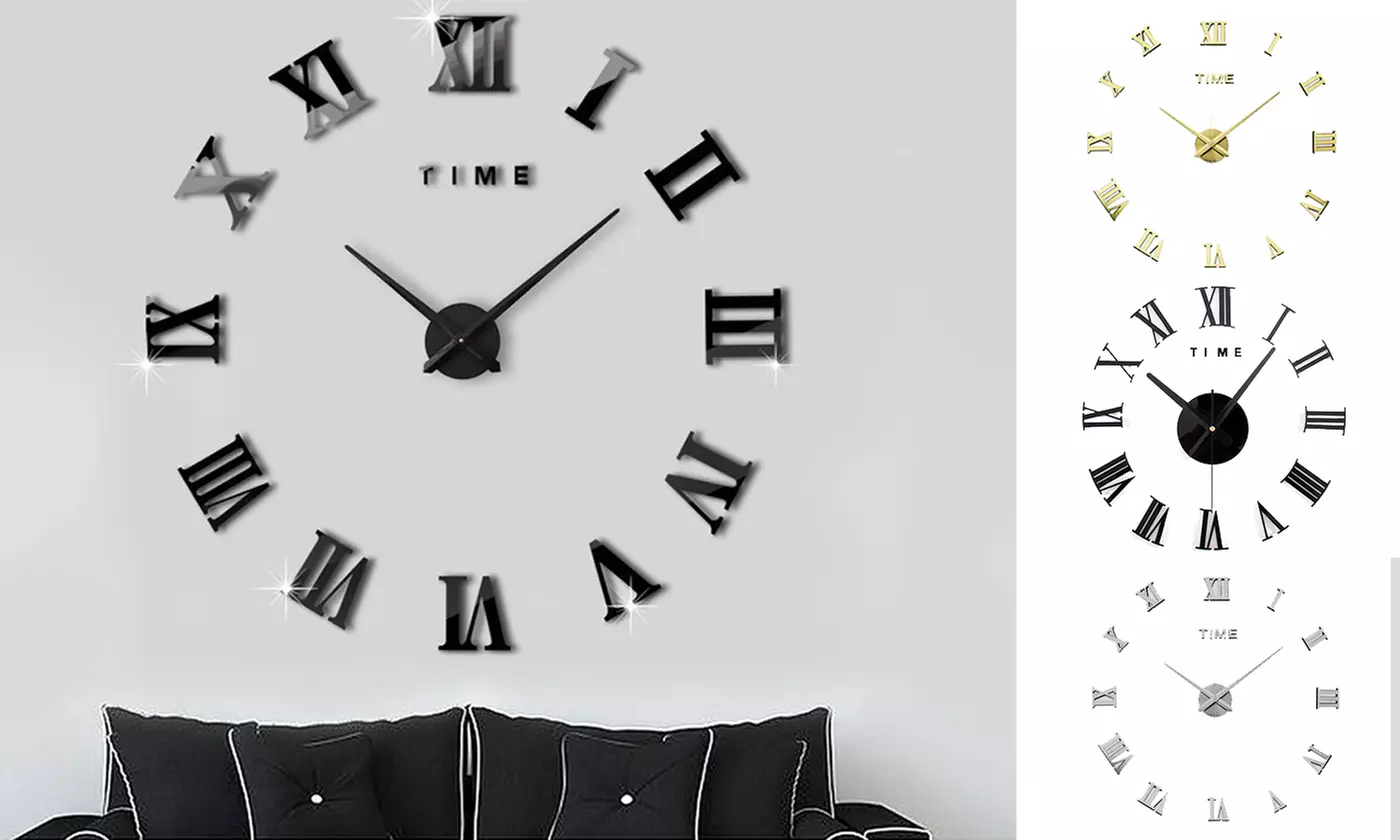 Modern DIY Large Wall Clock Kit 3D Mirror Surface Sticker Home Office Room Decor - Primary Image