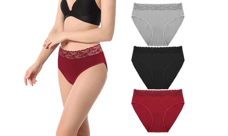 3 Pack Womens Cotton Bikini Panties Lace Soft Hipster Panty Underwear Set S Red