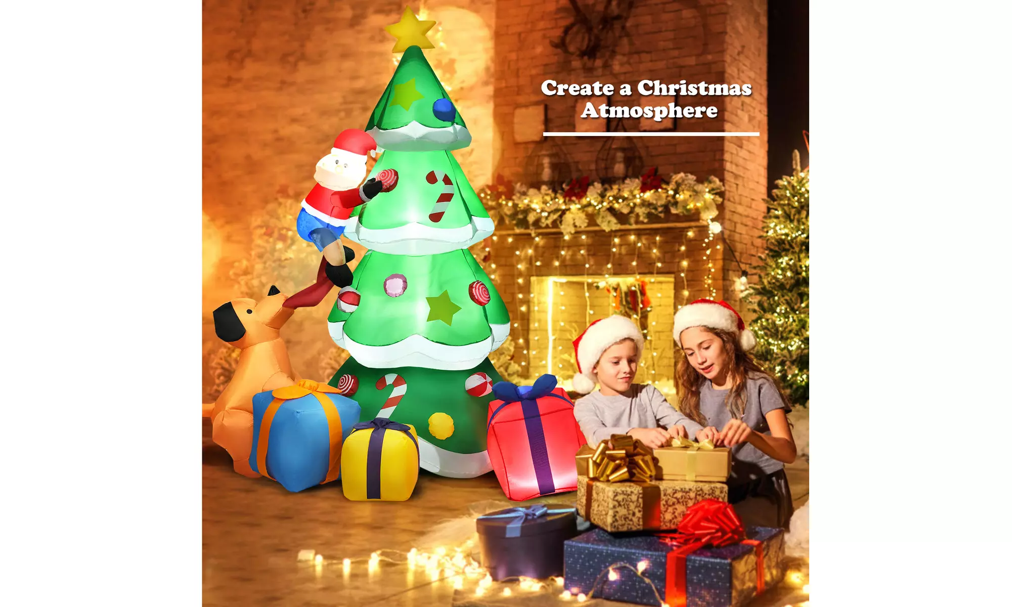 Costway 7 FT Inflatable Christmas Tree Santa Decor w/LED Lights Yard Decoration